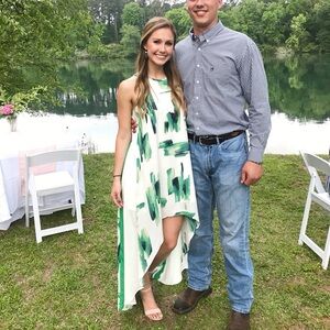 Asher high low green and white dress